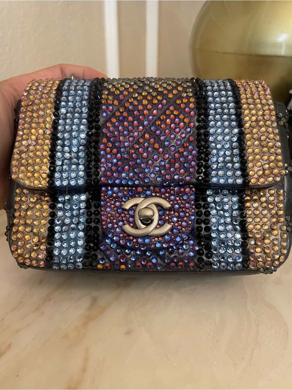 Chanel classic mini small square flap custom strass crystal multicolor stone - Picture 4 of 16